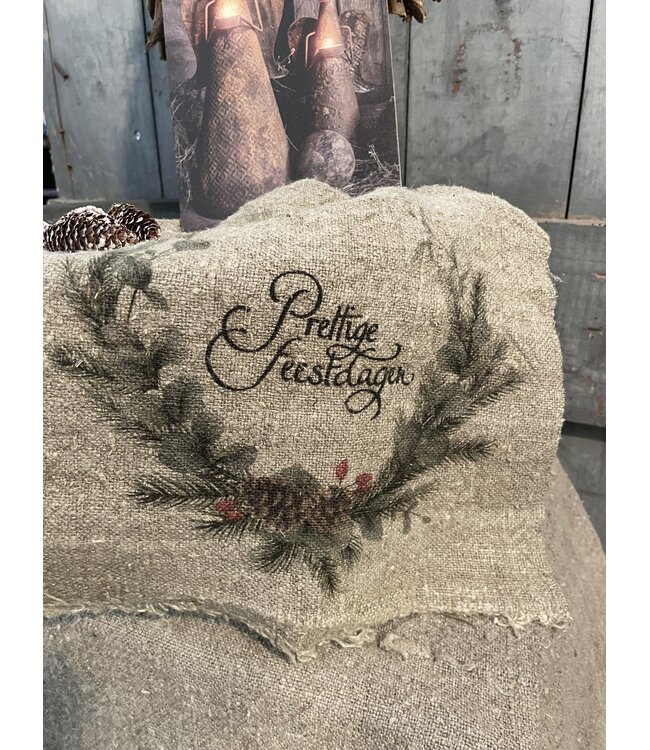 ### Shabby doek 30x45cm Prettige Feestdagen krans kleur
