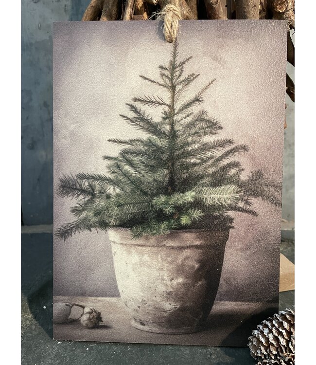 ### Decobordje - dennenboom- hout aan touw - 15 x 1 x 21 cm