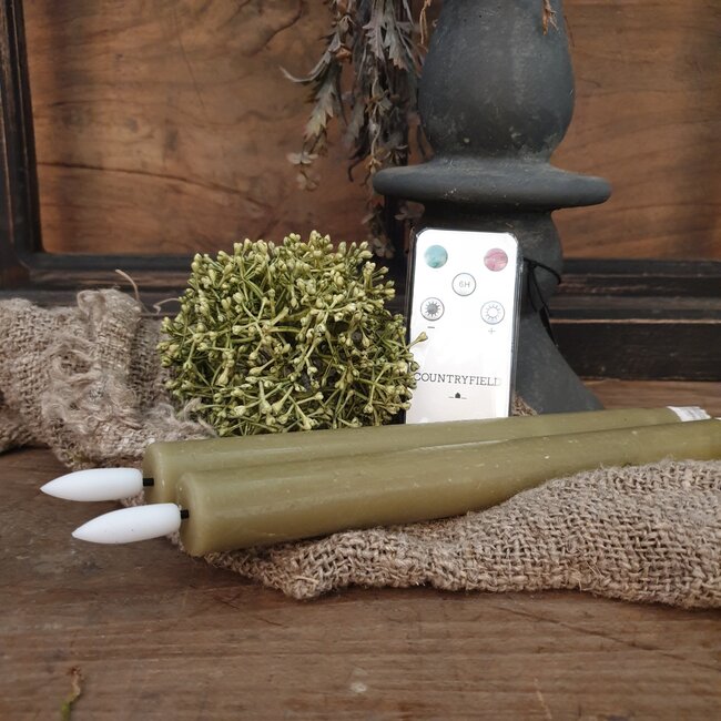 Countryfield # Set van 2 ledkaarsen - groen - 3d vlam - incl. afstandsbediening - timer en dimmer - 24 cm