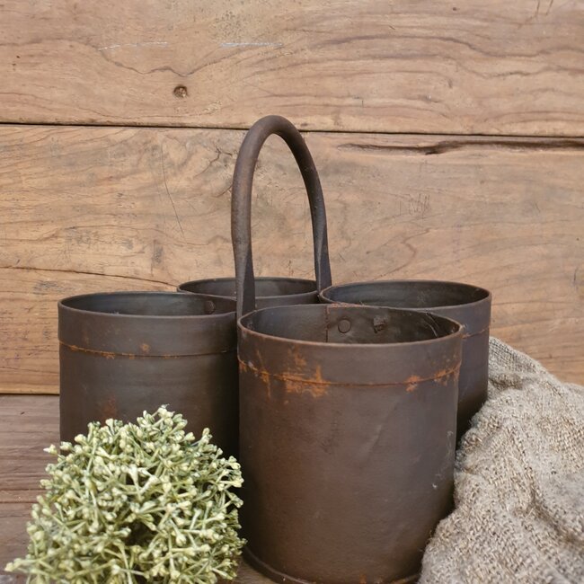 # ijzeren potjes 4 aan elkaar - 4-bottleholder - 22 x 22 x 22 cm