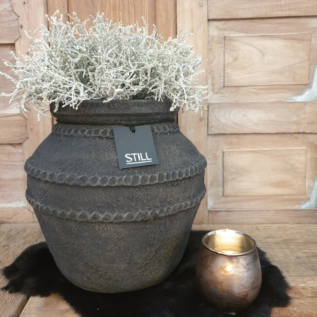 Still # 3223 - Zwart/goud gemeleerde bloempot - aardewerk - 28 x 27 cm - Serie "GOG"