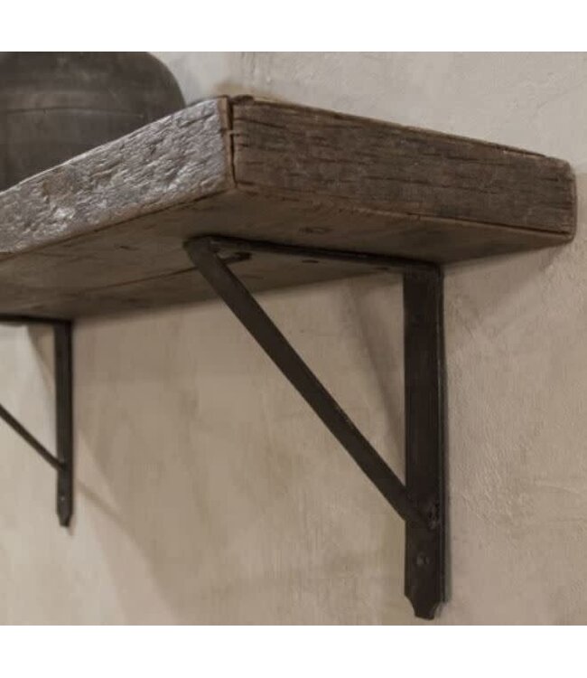 I174 - Robuuste wandplank oud hout incl. 2 smeedijzeren planksteunen - 80 x 20 x 4 cm