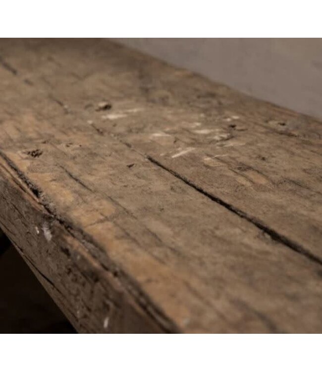 I174 - Robuuste wandplank oud hout incl. 2 smeedijzeren planksteunen - 80 x 20 x 4 cm
