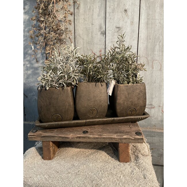 # Set of 3 Planters on Plate Majestic Brown 38x14x14