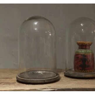 # wordt niet verzonden - Glazen stolp op houten plateau - 23 x 23 x 34 cm - grey finish