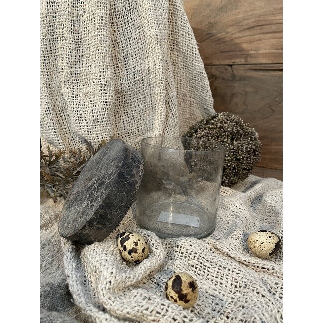 # glazen pot met houten deksel 12 cm - S