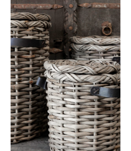 Set/3 manden met leder handvat Anour | grey rattan - ca. 50 x 50 x 53 cm