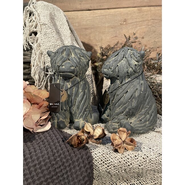 # Grijze zittende schotse hooglander 12 x 16 cm per stuk - majestic vintage