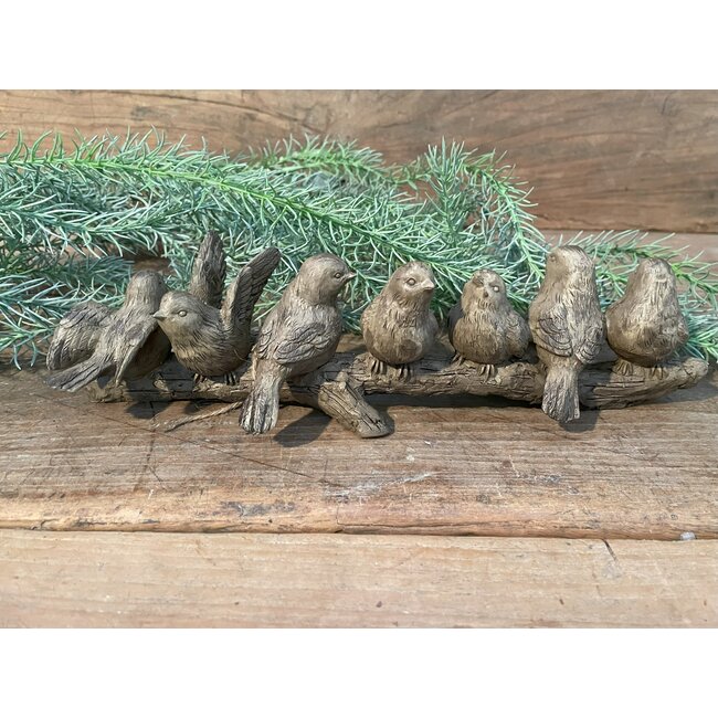 # Sculptuur "Vogels op tak 7" L bruin polystone 28x7x7cm