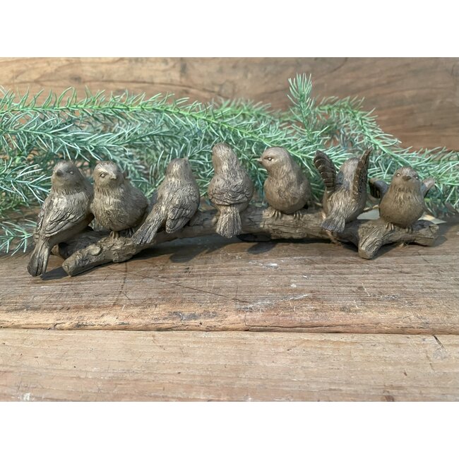 # Sculptuur "Vogels op tak 7" L bruin polystone 28x7x7cm