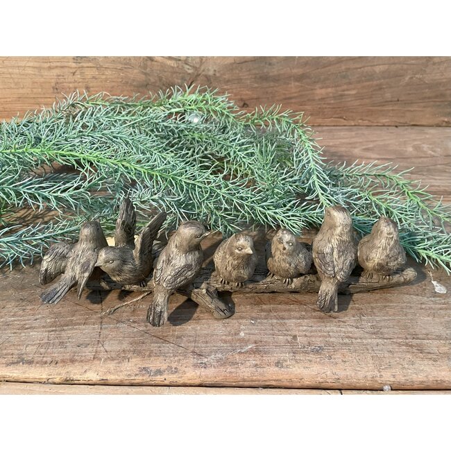 # Sculptuur "Vogels op tak 7" L bruin polystone 28x7x7cm