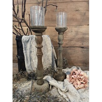 ## wordt niet verzonden - Houten kandelaar inclusief glas "Joel" 48 cm - L