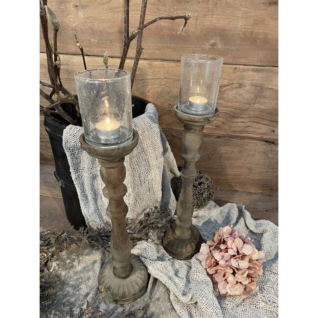 ## wordt niet verzonden - Houten kandelaar inclusief glas "Joel" 48 cm - L