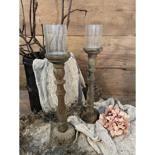 # Houten kandelaar inclusief glas "Joel" 48 cm - L