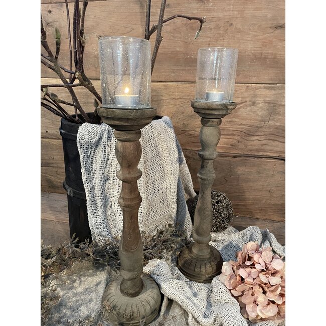 # Houten kandelaar inclusief glas "Joel" 48 cm - L