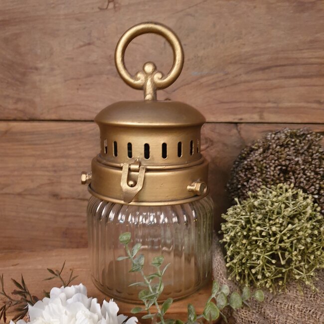 # mf1712 - lantaarn  koper verlichrting 11*21.5 cm - werkt op 2AA batterijen