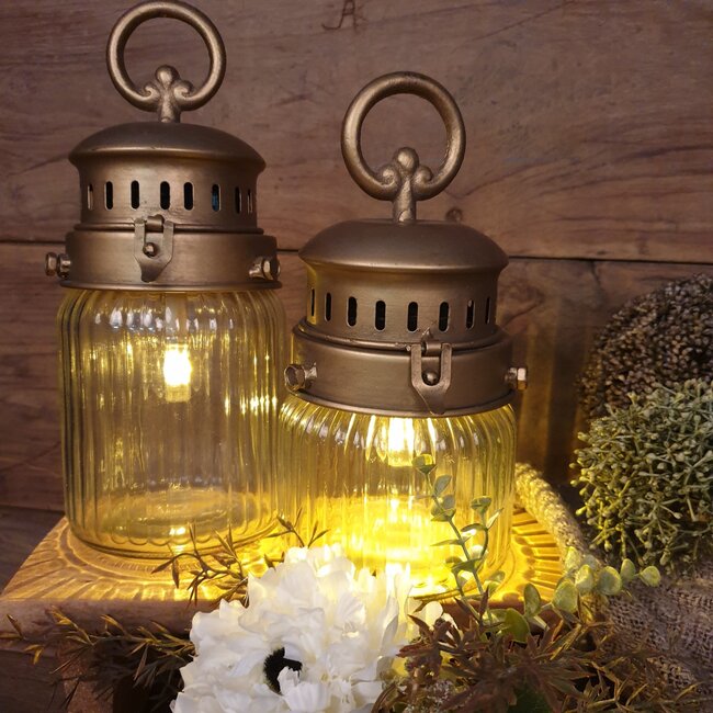 # mf1712 - lantaarn  koper verlichrting 11*21.5 cm - werkt op 2AA batterijen