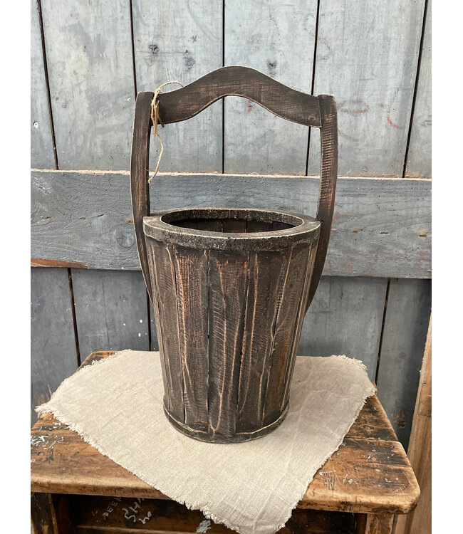 mix - Houten emmer - rond - ca. 28 x 24 x 47 cm
