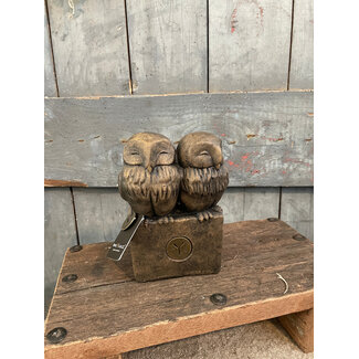 ## wordt niet verzonden - Two Owls At A Statue Majestic Brown D.14 H.18