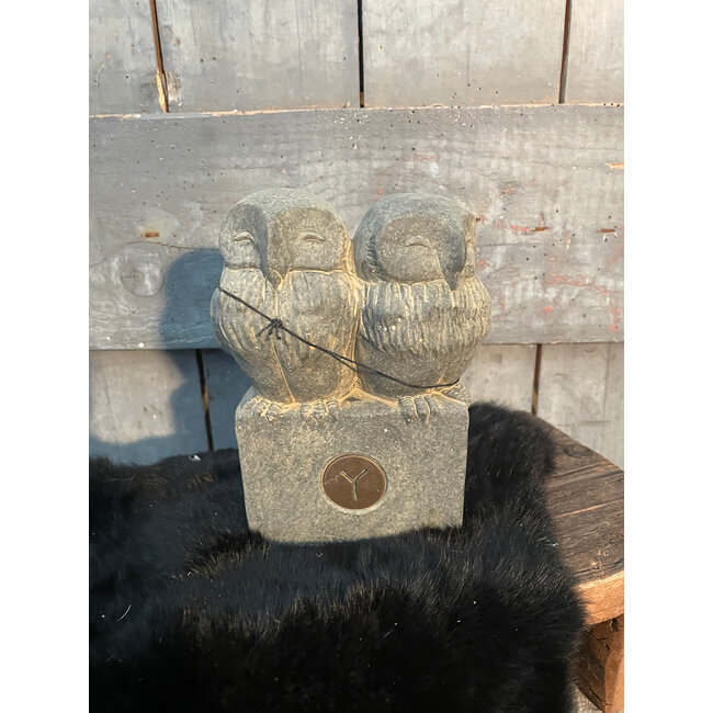 verzending eigen risico sterk afgeprijsde artikelen - Two Owls At A Statue Majestic Vintage D.14 H.18