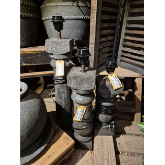 # wordt niet verzonden - Massief houten baluster lampvoet grey, maat L - ca. 10 x 10 x 59 (68cm incl. fitting)