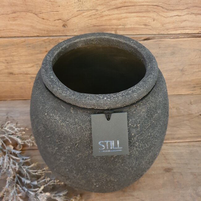 Still # 3207 - Zwart/goud gemeleerde bloempot - aardewerk - 32 x 35 cm - Serie "GOG"