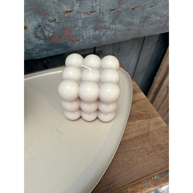 Kaars bubbel cube beige - 9x9x9cm