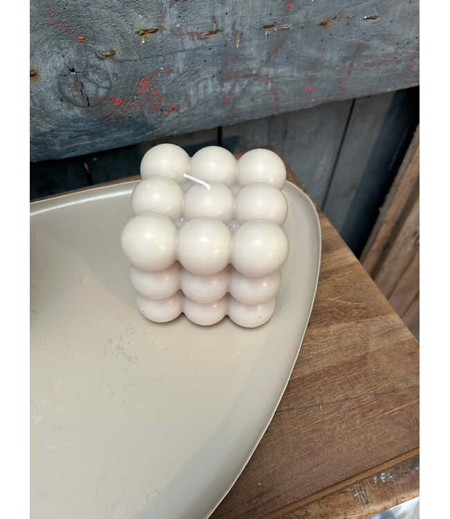 Kaars bubbel cube beige - 9x9x9cm