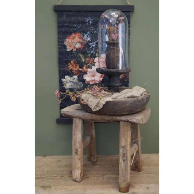 J718 - Glazen stolp op houten voet - 17 x 17 x 44 cm