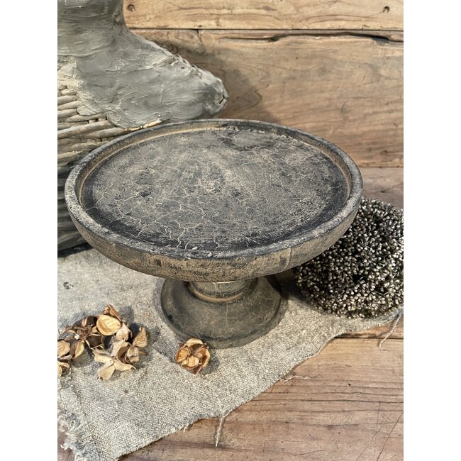 ## wordt niet verzonden - Houten plateau op voet - 25 x 25 x 14 cm - grey finish