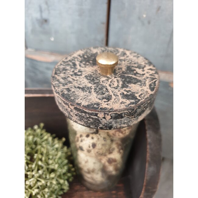 ## wordt niet verzonden - Glazen potje met deksel Lotte | small - 6 x 6 x 14 cm - grey finish