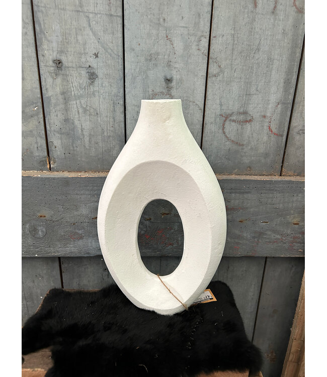 ### Wordt niet verzonden - Vaas aardewerk donut wit - 	22x6x37cm