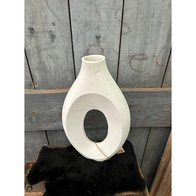 # Wordt niet verzonden - Vaas aardewerk donut wit - 	22x6x37cm