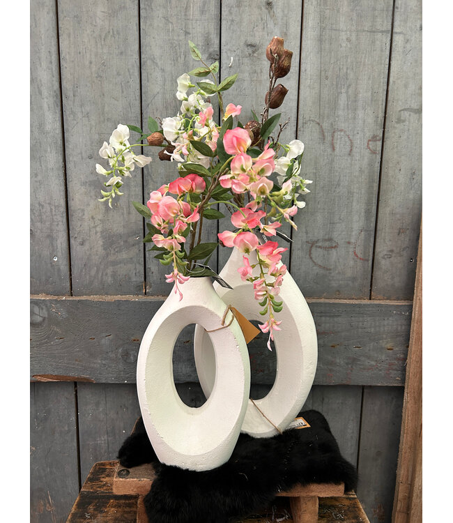 ## Wordt niet verzonden - Vaas aardewerk donut wit - 18x5x30cm