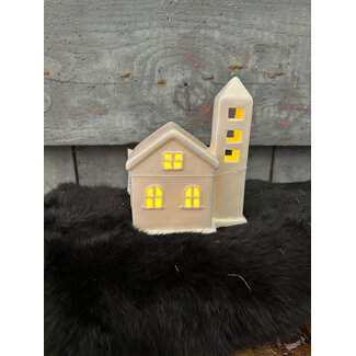 # Kerk keramiek - 10 x 7 x 13 cm - led werkt niet