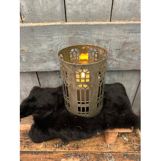 # windlicht rond olive 13x13x18,5 cm