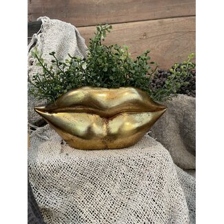 wordt niet verzonden - Gouden bloempot "Lippen" - 30 x 10 x 12 cm