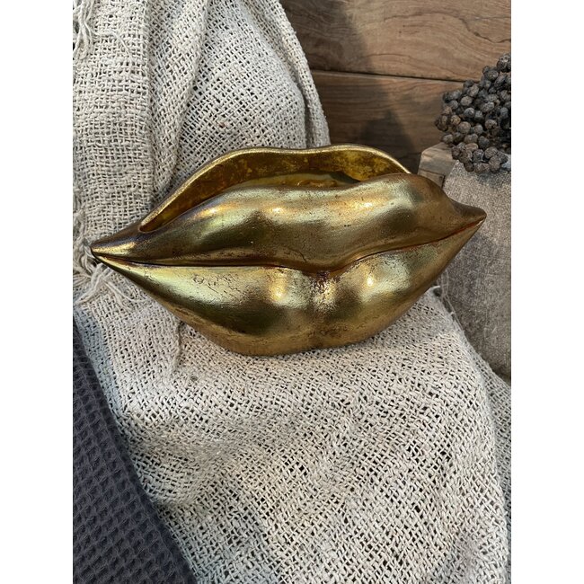 # Gouden bloempot "Lippen" - 30 x 10 x 12 cm