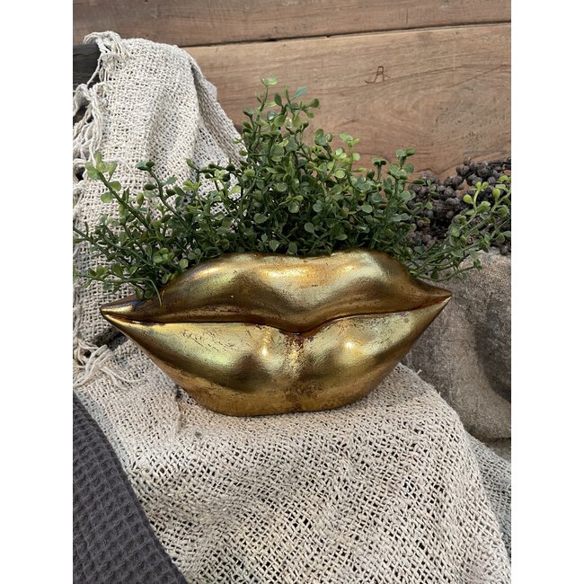 # Gouden bloempot "Lippen" - 30 x 10 x 12 cm