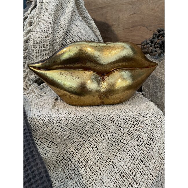 wordt niet verzonden - Gouden bloempot "Lippen" - 30 x 10 x 12 cm
