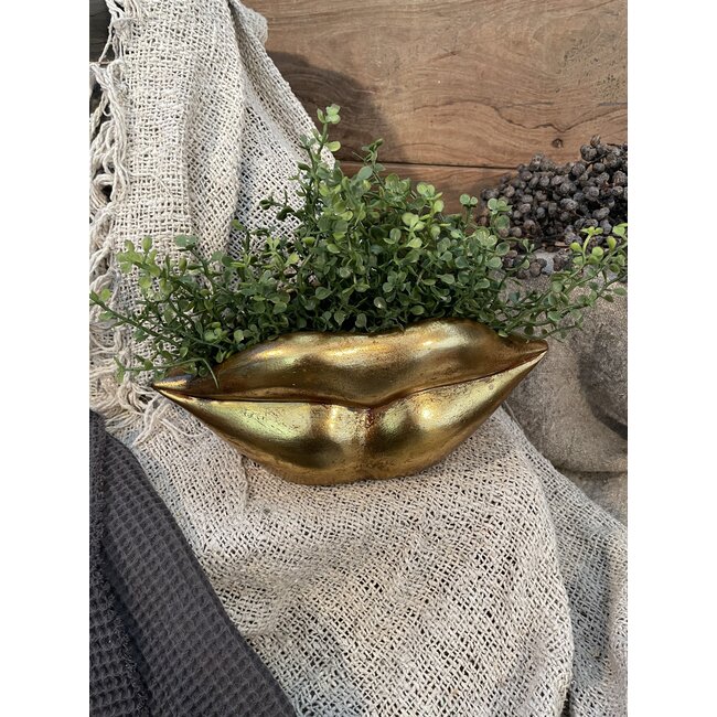 wordt niet verzonden - Gouden bloempot "Lippen" - 30 x 10 x 12 cm