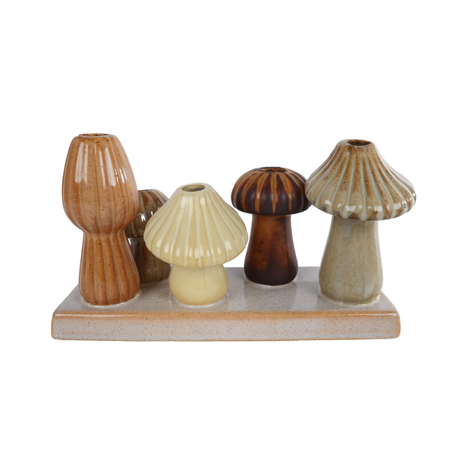 # Vaas "Mushroom" 5x creme/bruin/beige aardewerk 19x7x10cm