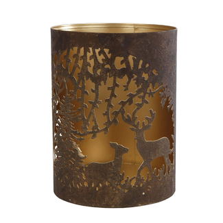 # Theelichthouder "Hert" L antiek bruin metaal 10x10x13cm