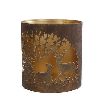 Theelichthouder "Hert" S antiek bruin metaal 9x9x10cm