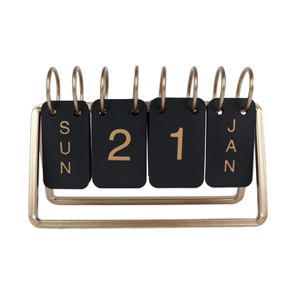 # Bureaukalender "Date" zwart/goud metaal 18x6x12,5cm