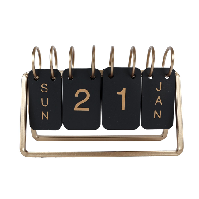 # Bureaukalender "Date" zwart/goud metaal 18x6x12,5cm
