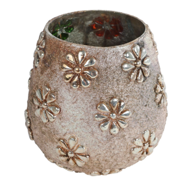 # Theelichthouder "Naomi" L oud goud/kleur glas 9x13x13cm