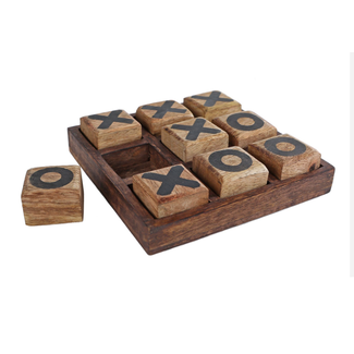 Tic Tac Toe "O/X" naturel/zwart mango 13x13x3,5cm