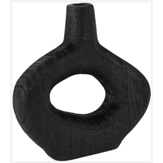 Houten donut vaas zwart 22x6x21,5cm