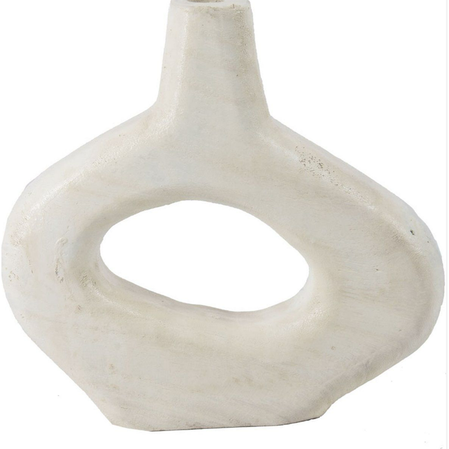 # Houten donut vaas wit 22x6x21,5cm